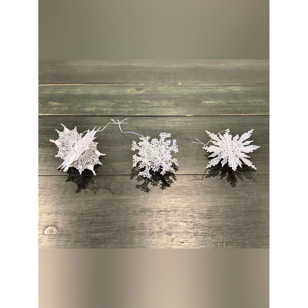 Set of 3 vintage “Sparkling Snowflakes" ornaments